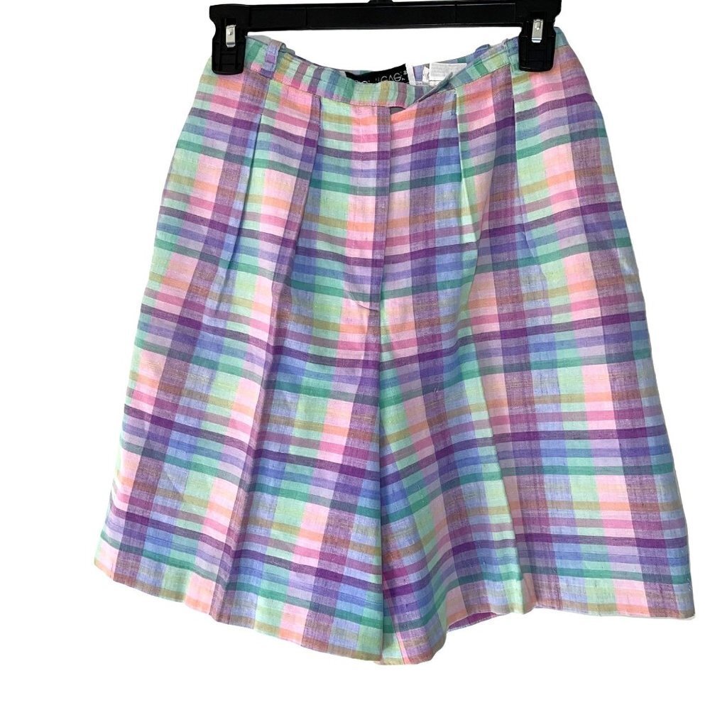 Paul Trever Plaid Shorts Womens Size 8 Vintage Pleated High Waist Zipper Pastel